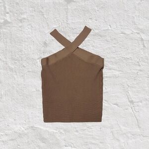 Aritzia Babaton Brown Ribbed Halter Neck Knit Top Sculpt Size S Going Out Night